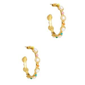 Sylvia Toledano Petite Candy Pearl Hoop Earrings Multicolor 22K Gold Plated